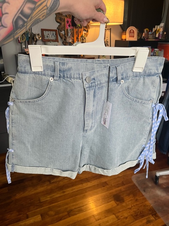 Day + Moon Pants - NWT Light Blue Denim Shorts with Side Tie Detail